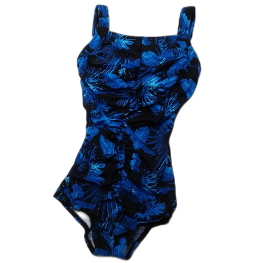 T.H.E. Swimwear One-Piece Swimsuit Blue Tropical Floral Size 8 Flawless